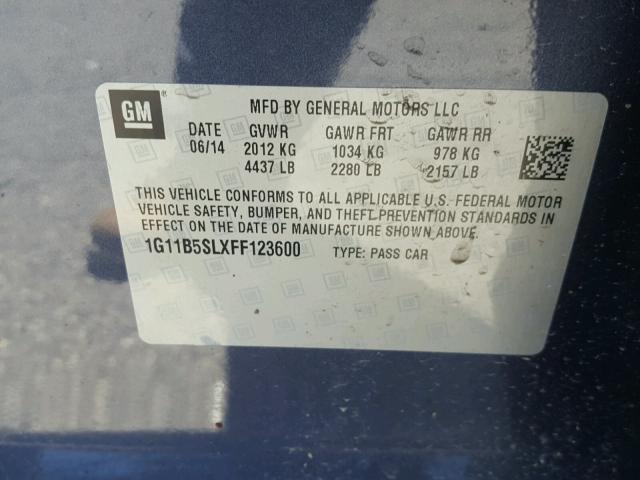 1G11B5SLXFF123600 - 2015 CHEVROLET MALIBU LS 蓝色 照片 10