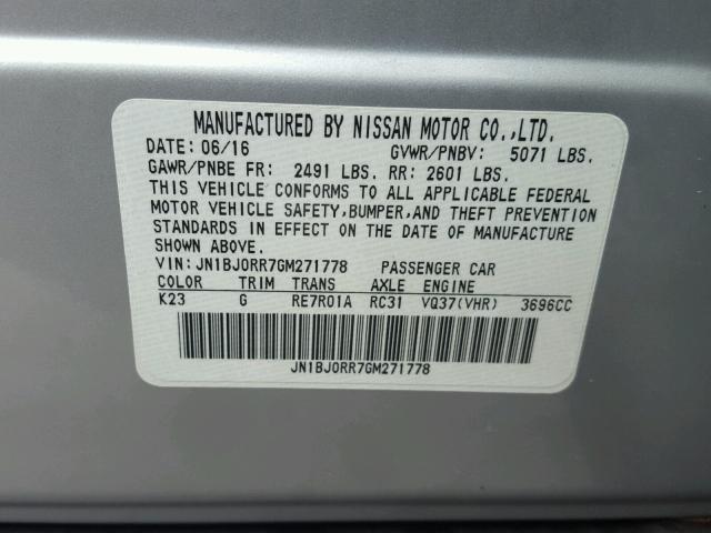 JN1BJ0RR7GM271778 - 2016 INFINITI QX50 SILVER photo 10