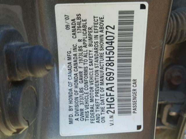 2HGFA16978H504072 - 2008 HONDA CIVIC EXL 棕色 照片 10