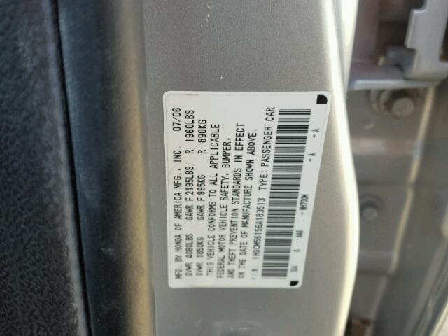 1HGCM56156A183513 - 2006 HONDA ACCORD VAL SILVER photo 10