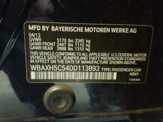 WBAXH5C54DD113893 - 2013 BMW 528 XI BLUE photo 10