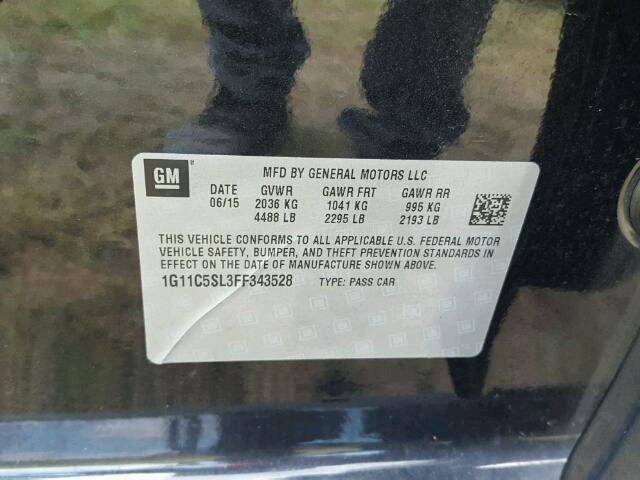 1G11C5SL3FF343528 - 2015 CHEVROLET MALIBU 1LT BLACK photo 10