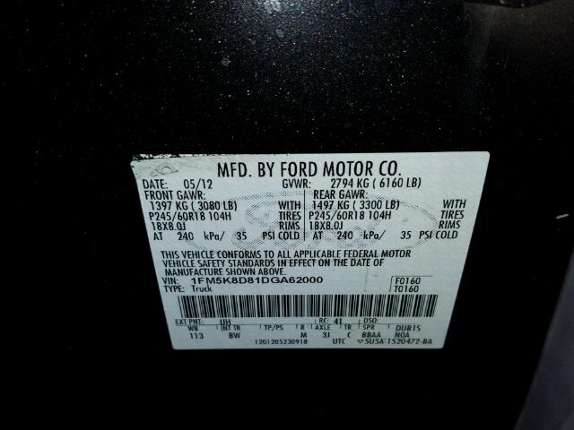 1FM5K8D81DGA62000 - 2013 FORD EXPLORER X BLACK photo 10