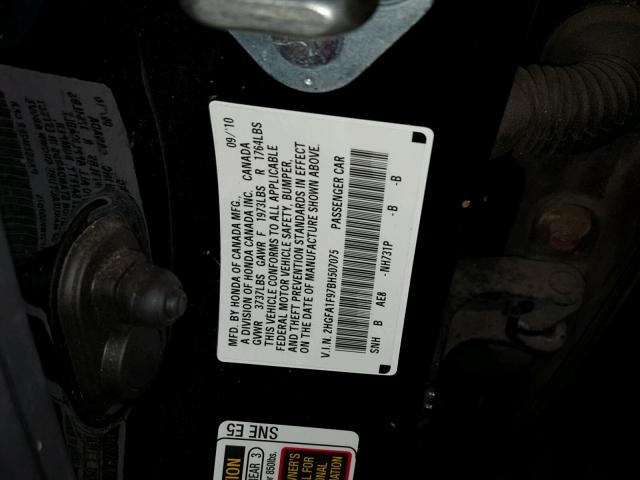 2HGFA1F97BH507075 - 2011 HONDA CIVIC EXL BLACK photo 10