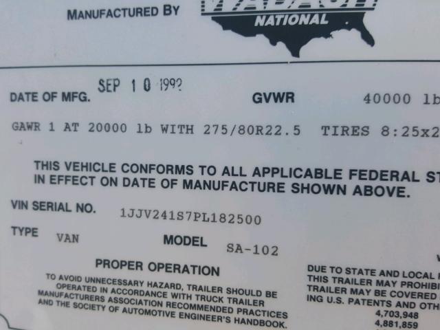 1JJV241S7PL182500 - 1993 UTILITY TRAILER WHITE photo 10