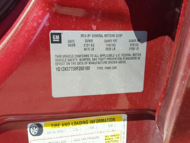 1G1ZK57738F266180 - 2008 CHEVROLET MALIBU LTZ 栗色 照片 10