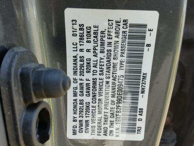 19XFB2F99DE009475 - 2013 HONDA CIVIC EXL 灰色 照片 10