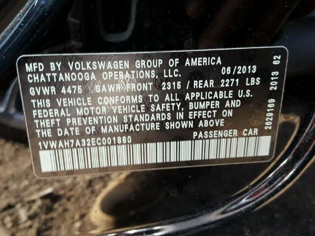 1VWAH7A32EC001880 - 2014 VOLKSWAGEN PASSAT BLACK photo 10