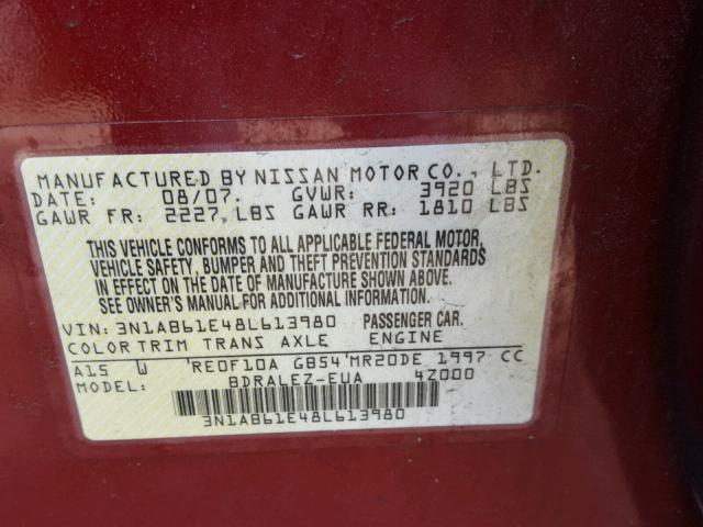 3N1AB61E48L613980 - 2008 NISSAN SENTRA 2.0 RED photo 10