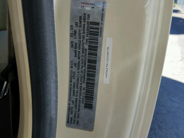 3VWRW3AL0AM003508 - 2010 VOLKSWAGEN NEW BEETLE კრემისფერი ფოტო 10