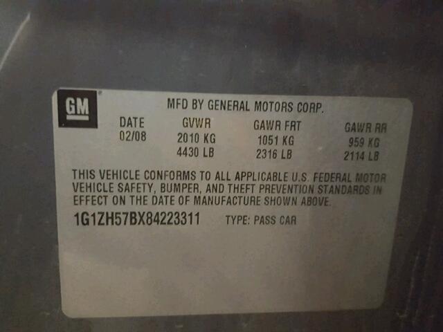 1G1ZH57BX84223311 - 2008 CHEVROLET MALIBU 1LT GRAY photo 10