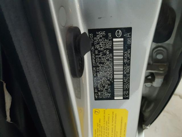 JTHBA30G645013136 - 2004 LEXUS ES 330 SILVER photo 10