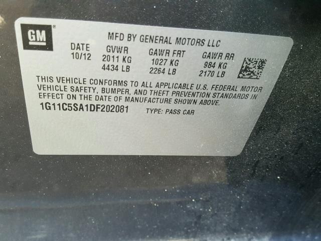 1G11C5SA1DF202081 - 2013 CHEVROLET MALIBU 1LT 石墨色 照片 10