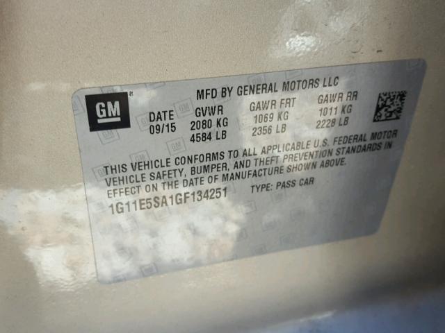 1G11E5SA1GF134251 - 2016 CHEVROLET MALIBU LIM 米色 照片 10