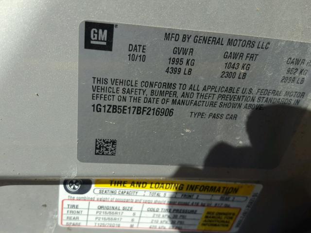 1G1ZB5E17BF216906 - 2011 CHEVROLET MALIBU LS TAN photo 10