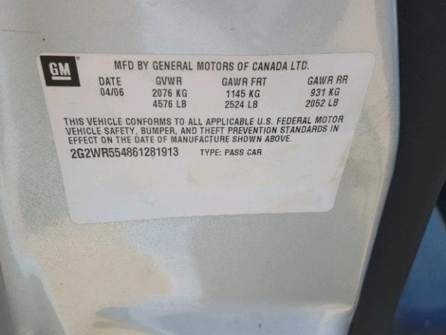 2G2WR554861281913 - 2006 PONTIAC GRAND PRIX SILVER photo 10