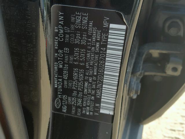 KM8JN72D16U267014 - 2006 HYUNDAI TUCSON GLS BLACK photo 10