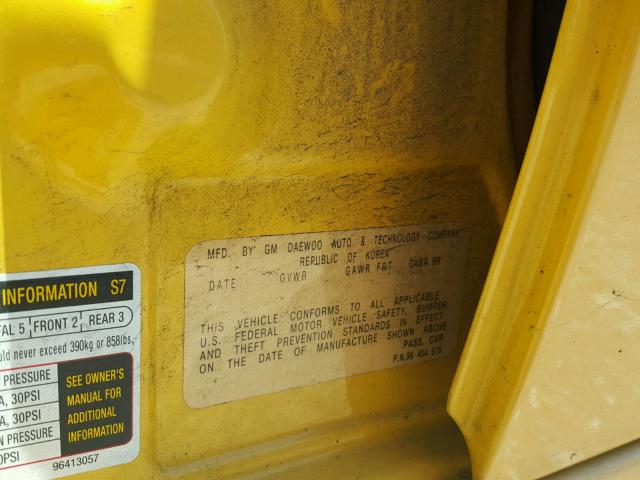 KL1TD626X5B503530 - 2005 CHEVROLET AVEO BASE Դեղին լուսանկար 10