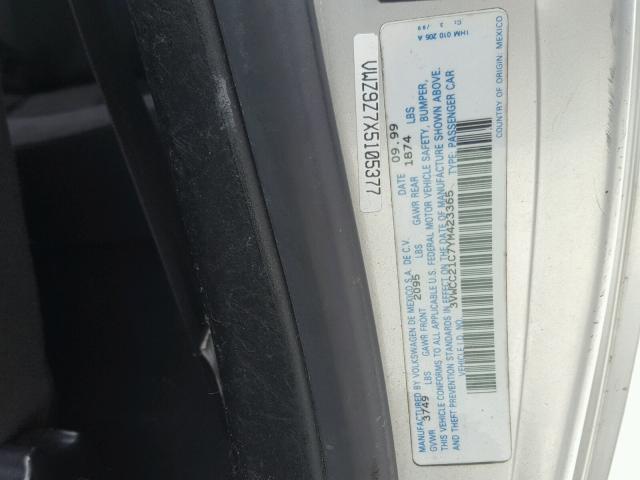 3VWCC21C7YM423365 - 2000 VOLKSWAGEN NEW BEETLE 银色 照片 10