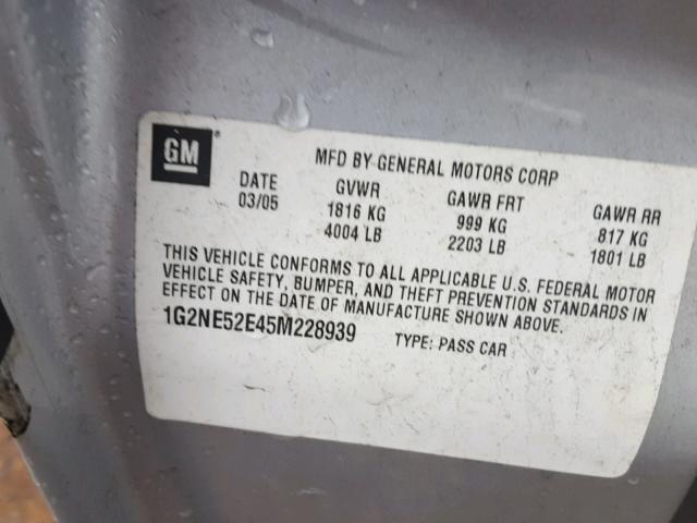 1G2NE52E45M228939 - 2005 PONTIAC GRAND AM S Gümüş foto 10