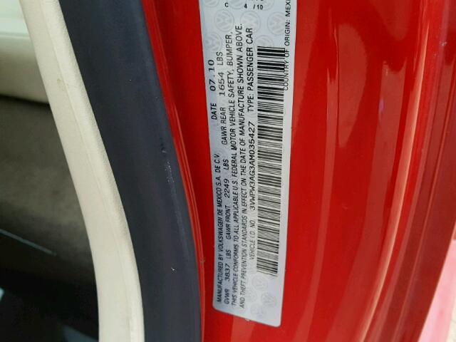 3VWPW3AG3AM035427 - 2010 VOLKSWAGEN NEW BEETLE 红色 照片 10