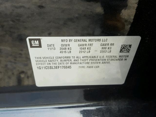 1G11C5SL3EF176845 - 2014 CHEVROLET MALIBU 1LT BLACK photo 10