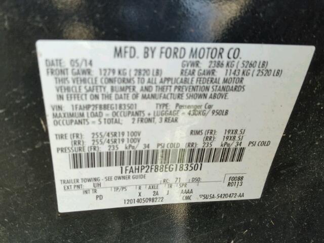 1FAHP2F88EG183501 - 2014 FORD TAURUS BLACK photo 10