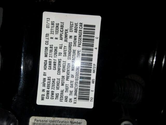 JH4KC1F51EC005382 - 2014 ACURA RLX TECH BLACK photo 10