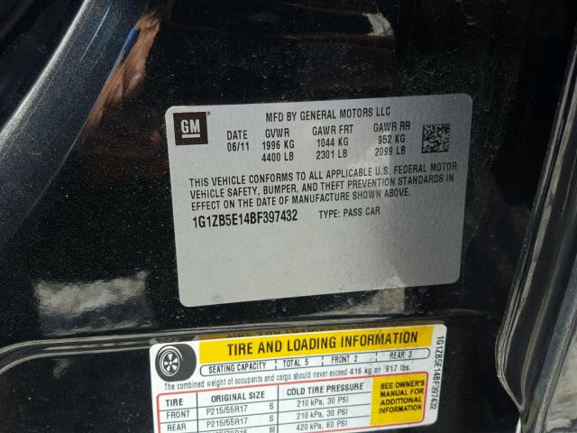 1G1ZB5E14BF397432 - 2011 CHEVROLET MALIBU LS BLACK photo 10