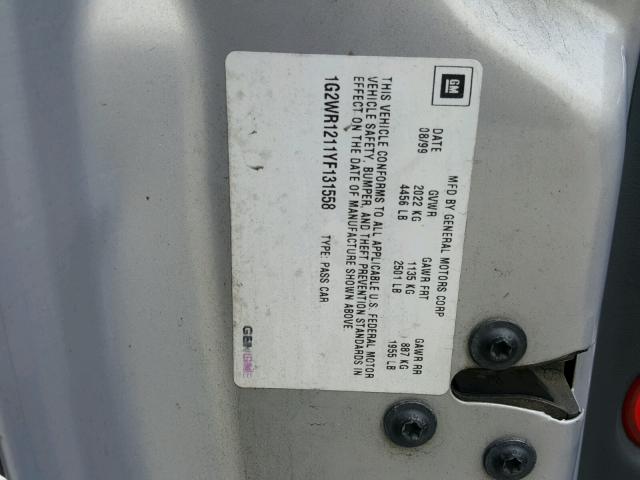 1G2WR1211YF131558 - 2000 PONTIAC GRAND PRIX SILVER photo 10