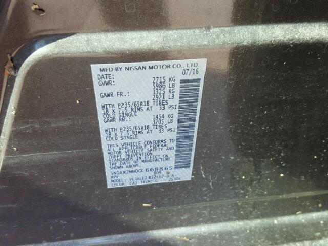 5N1AR2MN0GC668865 - 2016 NISSAN PATHFINDER GRAY photo 10