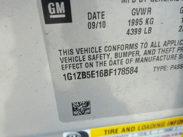 1G1ZB5E16BF178584 - 2011 CHEVROLET MALIBU LS SILVER photo 10