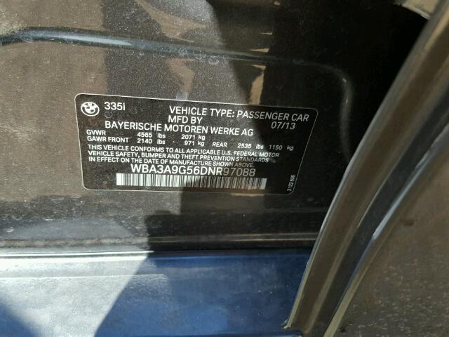 WBA3A9G56DNR97088 - 2013 BMW 335 GRAY photo 10