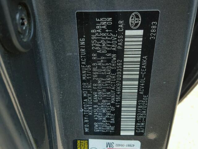 4T1BE46K97U093562 - 2007 TOYOTA CAMRY NEW CHARCOAL photo 10