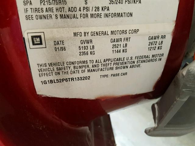 1G1BL52P6TR133202 - 1996 CHEVROLET IMPALA  SS 栗色 照片 10