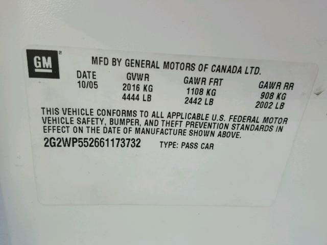 2G2WP552661173732 - 2006 PONTIAC GRAND PRIX თეთრი ფოტო 10