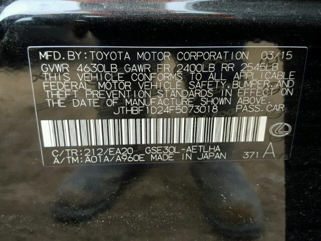 JTHBF1D24F5073018 - 2015 LEXUS IS 250 BLACK photo 10