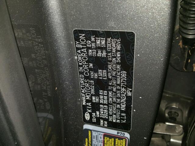 KNDJN2A29F7171069 - 2015 KIA SOUL GRAY photo 10