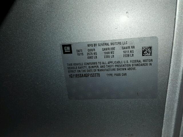 1G11E5SA4GF153778 - 2016 CHEVROLET MALIBU LIM 银色 照片 10