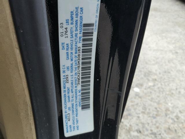 3VWCK21Y83M308183 - 2003 VOLKSWAGEN NEW BEETLE 黑色 照片 10