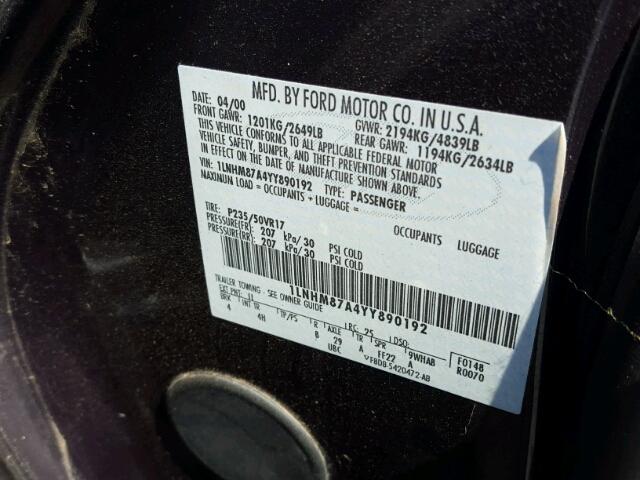 1LNHM87A4YY890192 - 2000 LINCOLN LS 黑色 照片 10