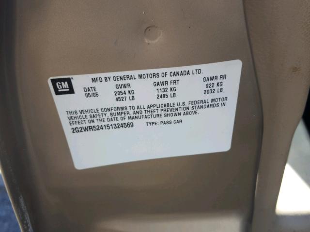 2G2WR524151324569 - 2005 PONTIAC GRAND PRIX GOLD photo 10