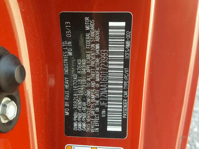 JF1ZNAA16D1723993 - 2013 TOYOTA SCION FR-S RED photo 10