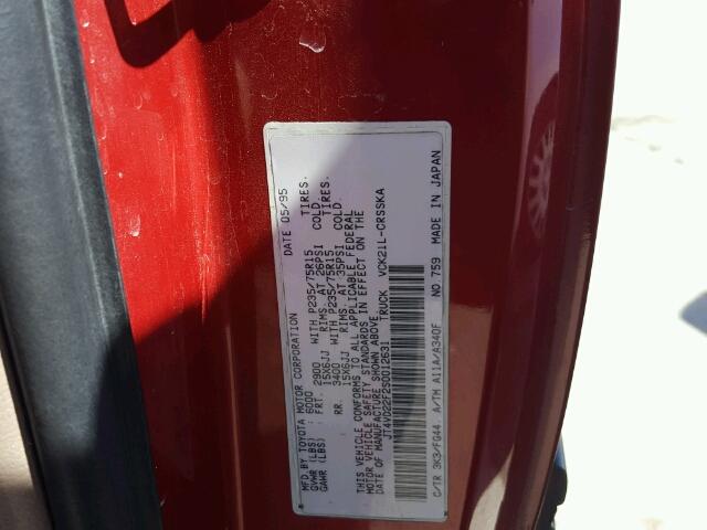 JT4VD22F2S0012631 - 1995 TOYOTA T100 XTRAC RED photo 10