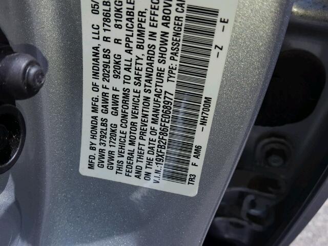 19XFB2F86FE068977 - 2015 HONDA CIVIC SILVER photo 10