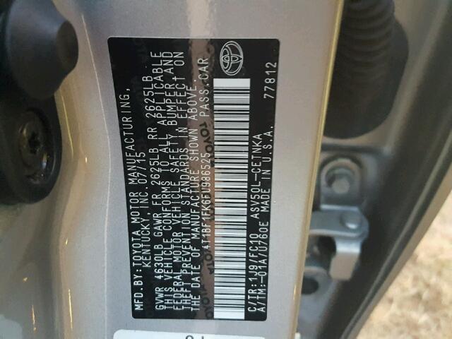 4T1BF1FK6FU986525 - 2015 TOYOTA CAMRY LE ვერცხლისფერი ფოტო 10