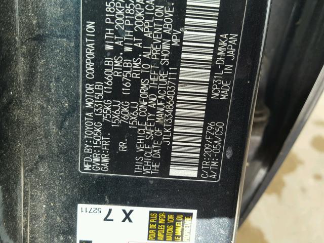 JTLKT334864037111 - 2006 TOYOTA SCION XB შავი ფოტო 10