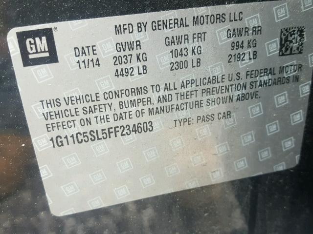 1G11C5SL5FF234603 - 2015 CHEVROLET MALIBU 1LT GRAY photo 10