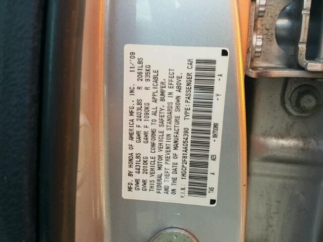 1HGCP2F81AA054390 - 2010 HONDA ACCORD EXL SILVER photo 10