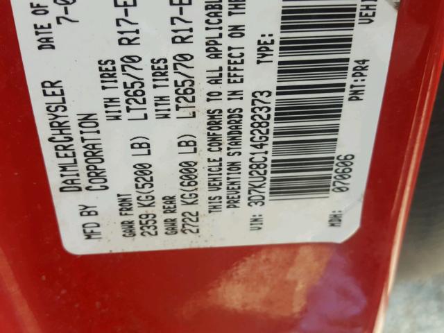 3D7KU28C14G282373 - 2004 DODGE RAM 2500 S RED photo 10